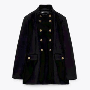 ZARA GOLD BUTTON WOOL BLEND COAT  BLACK
